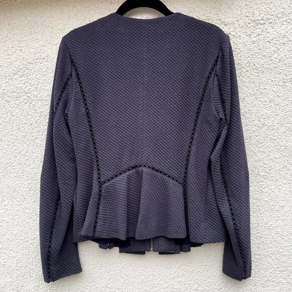 Rebecca Taylor Charcoal Black Peplum Jacket 6 Perforated Ladder Trim - Picture 8 of 8